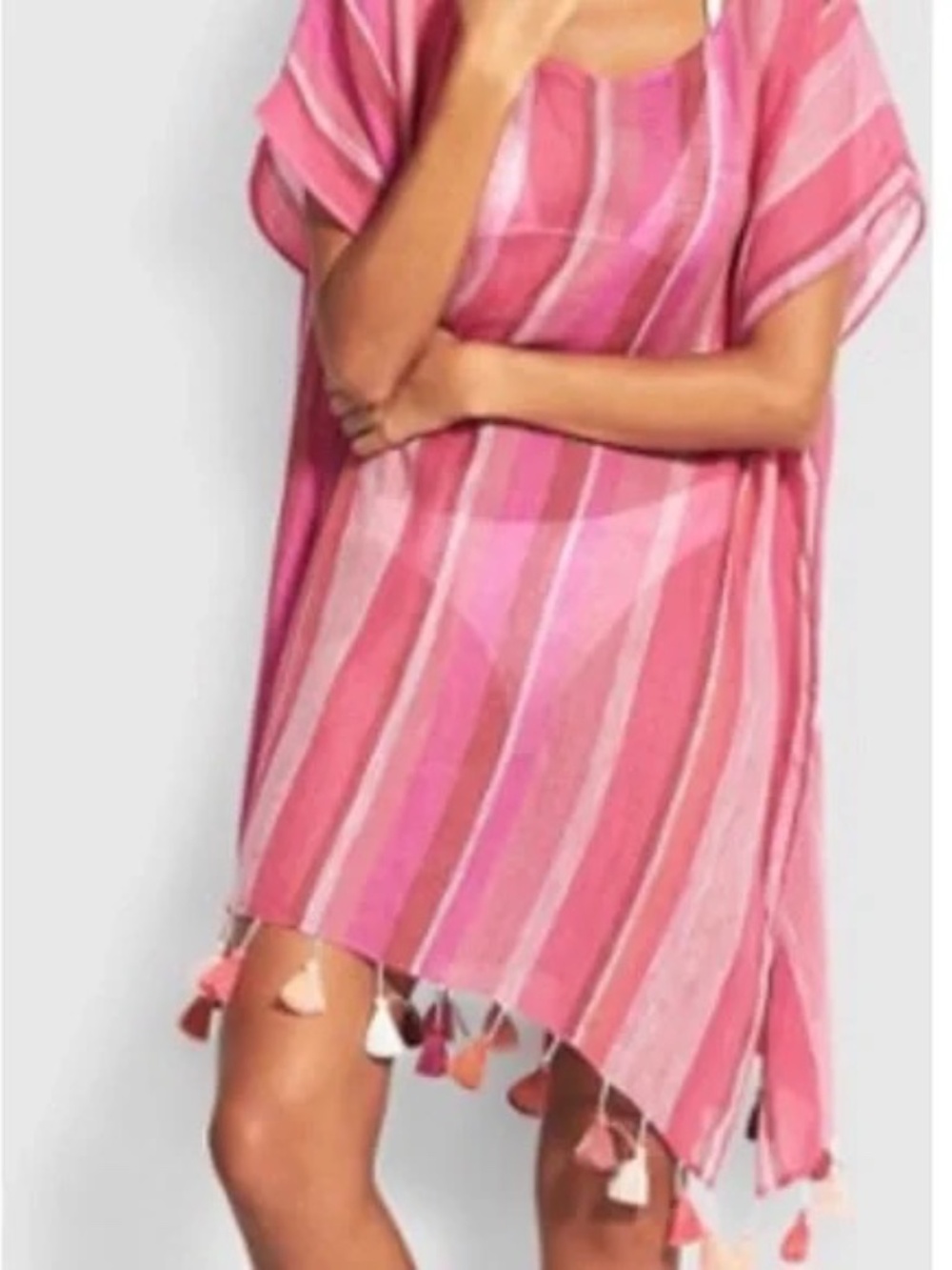 Seafolly Australia Ocean Ombre Horizon Stripe Linen Kaftan. Swimsuit Cover Up